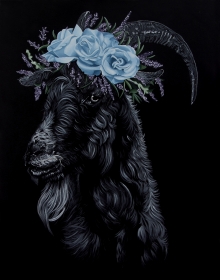 King Puck, goat, witch, garden, roses, crown, black abbey studios