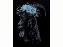 King Puck, goat, witch, garden, roses, crown, black abbey studios